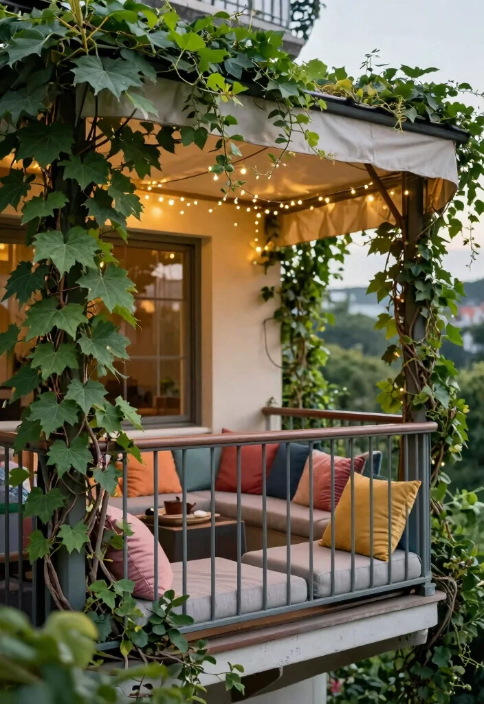 15 Balcony Garden Decor Ideas With Fresh Green Charm - 10. Cozy Canopy or Pergola 1
