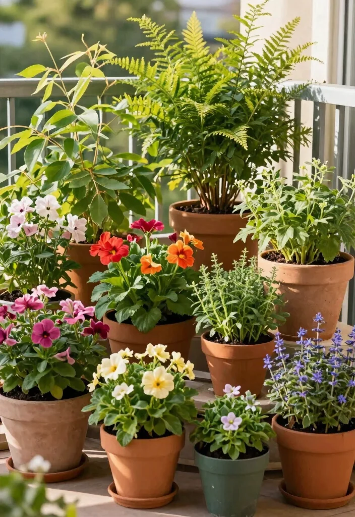 15 Balcony Garden Decor Ideas With Fresh Green Charm - 4. Colorful Potted Plants 1