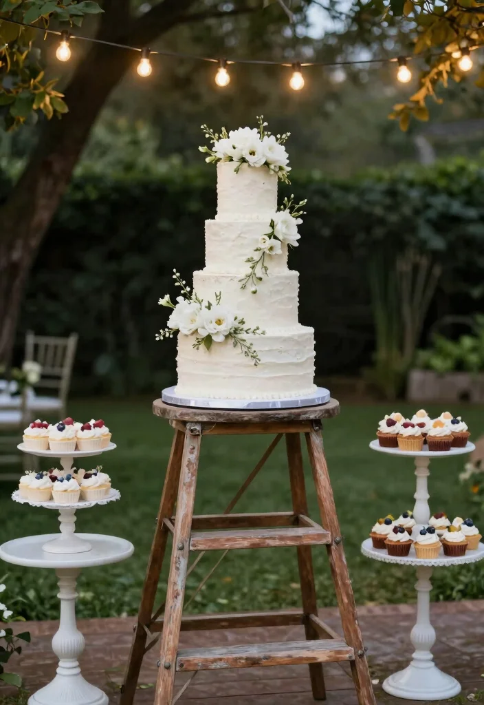 15 Classy Backyard Wedding Ideas With Elegant Details - 6. Stunning Cake Displays 1