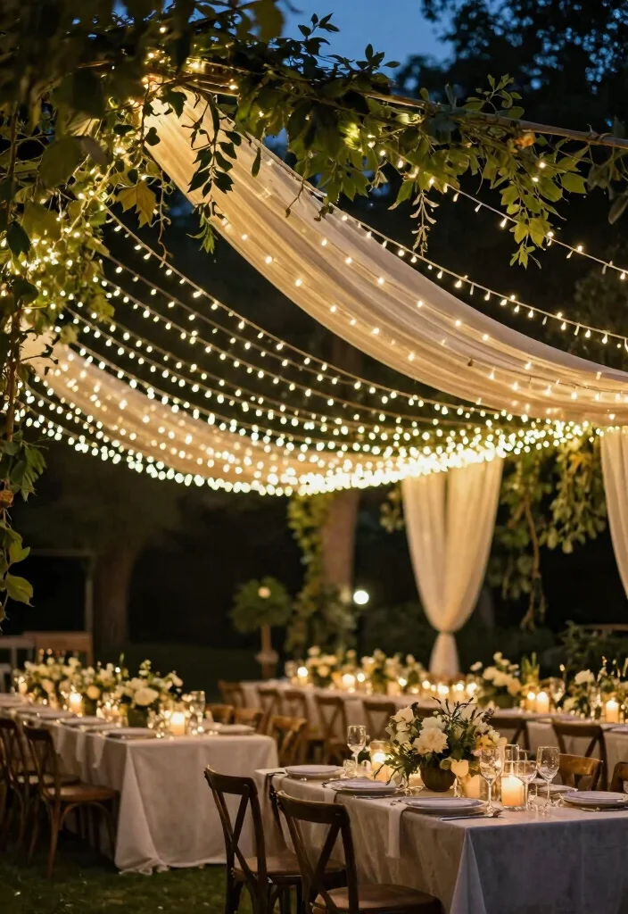 15 Classy Backyard Wedding Ideas With Elegant Details - 8. Romantic String Light Canopies 1