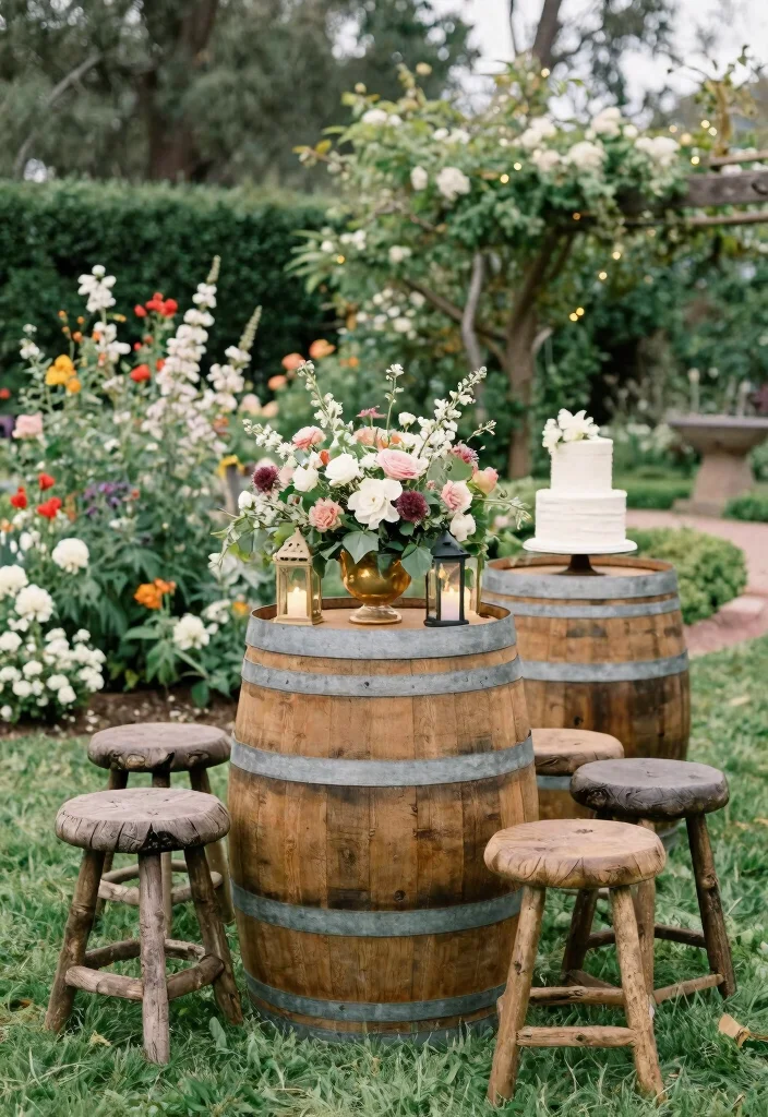 15 Classy Backyard Wedding Ideas With Elegant Details - 9. Wine Barrel Accents 1