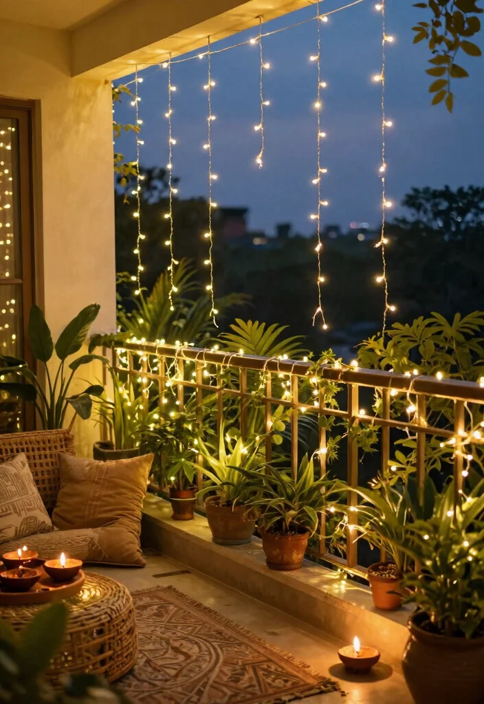15 Diwali Lighting Ideas for Balcony That Sparkle Bright - 1. Eco-Friendly Fairy Lights 1