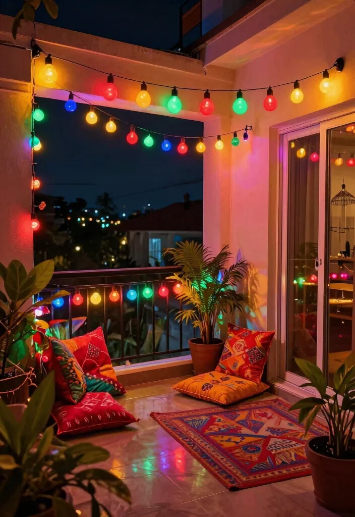 15 Diwali Lighting Ideas for Balcony That Sparkle Bright - 14. Multicolored Light Bulbs 1