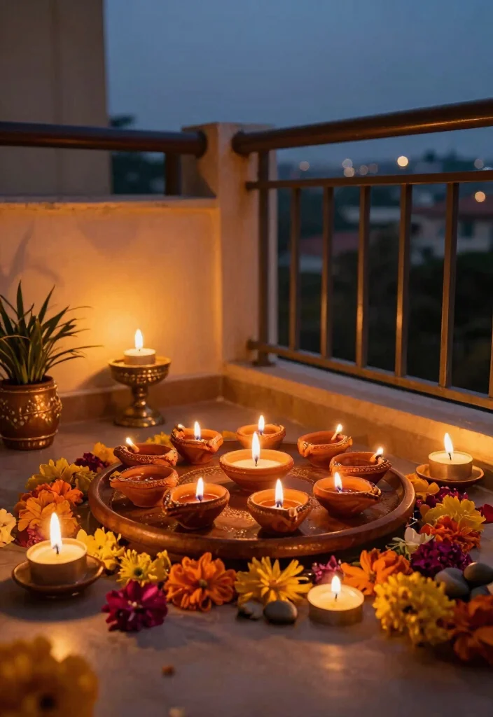 15 Diwali Lighting Ideas for Balcony That Sparkle Bright - 2. Traditional Diyas and Candles 1