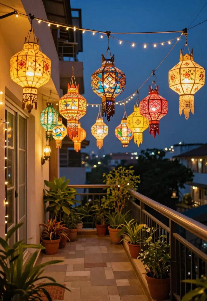 15 Diwali Lighting Ideas for Balcony That Sparkle Bright - 3. String Lanterns 1
