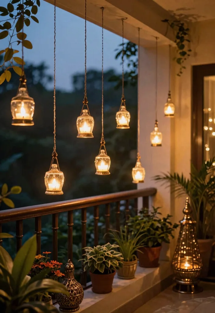 15 Diwali Lighting Ideas for Balcony That Sparkle Bright - 7. Hanging Votive Holders 1