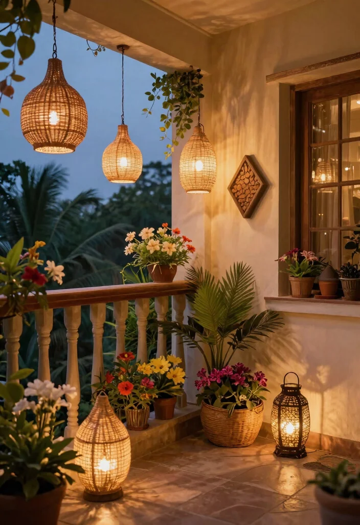 15 Diwali Lighting Ideas for Balcony That Sparkle Bright - 8. Natural Elements and Lanterns 1