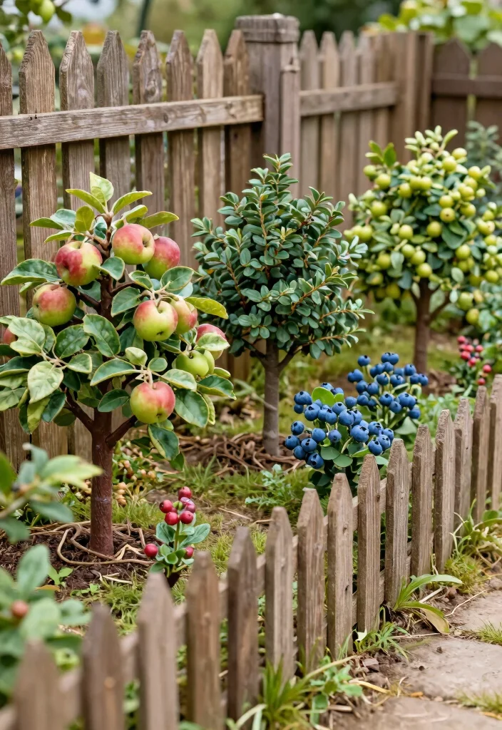 15 Fence Line Landscaping Ideas With Beautiful Borders - 10. Miniature Orchard Design 1