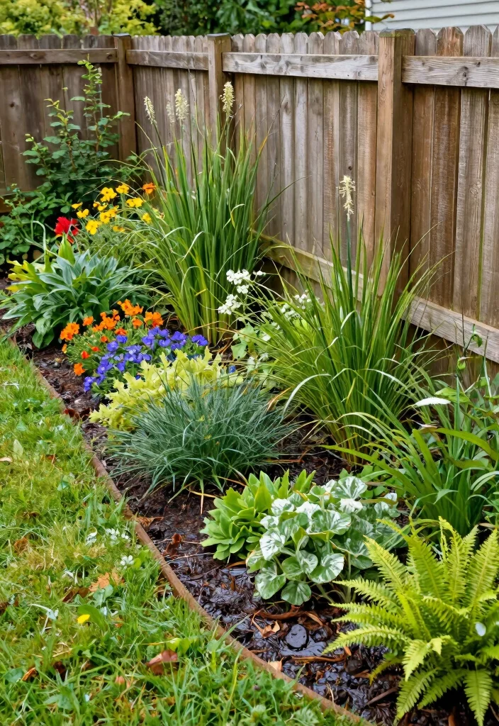 15 Fence Line Landscaping Ideas With Beautiful Borders - 11. Eco-Friendly Rain Garden 1