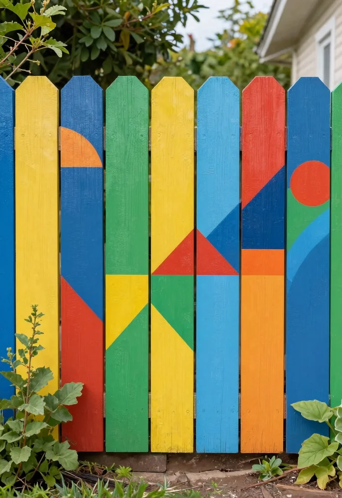 15 Fence Line Landscaping Ideas With Beautiful Borders - 12. Artistic Fence Paint 1