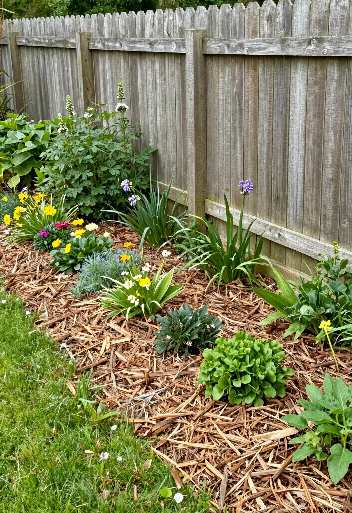 15 Fence Line Landscaping Ideas With Beautiful Borders - 13. Natural Wood Mulch Layer 1
