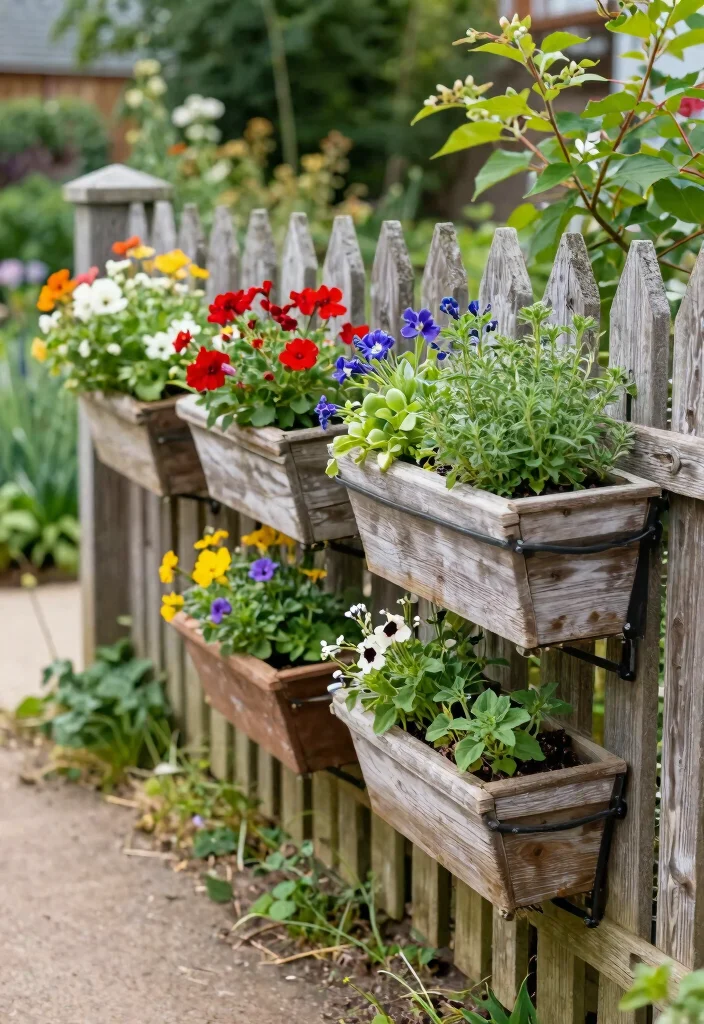 15 Fence Line Landscaping Ideas With Beautiful Borders - 14. Unique Fence Post Planters 1