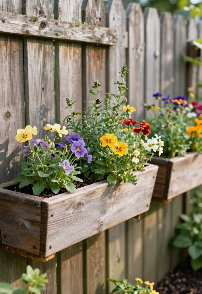 15 Fence Line Landscaping Ideas With Beautiful Borders - 7. Rustic Fence Planters 1