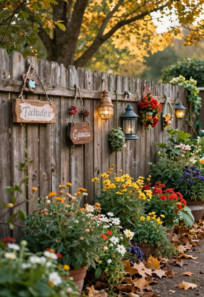 15 Fence Line Landscaping Ideas With Beautiful Borders - 9. Seasonal Decor Elements 1
