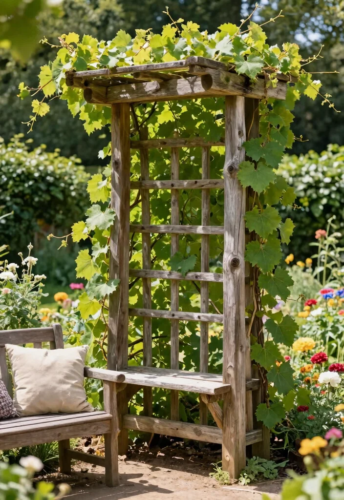 15 Grape Vine Trellis Ideas for a Charming Garden - 1. Rustic Wooden Trellis 1
