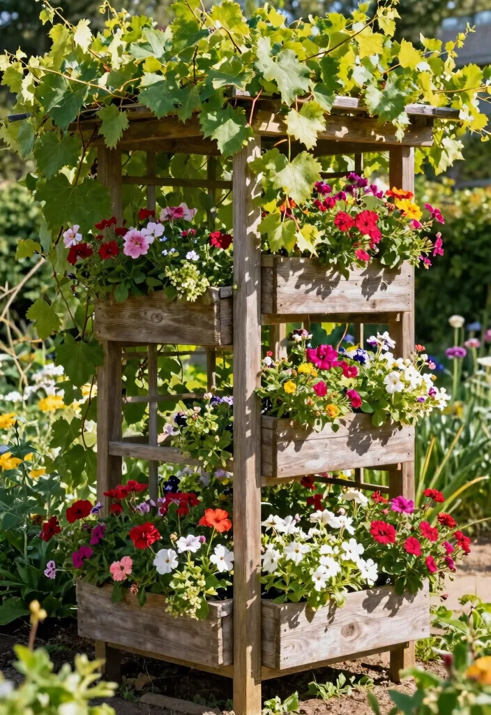 15 Grape Vine Trellis Ideas for a Charming Garden - 14. Trellis with Planters 1