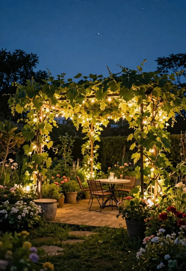 15 Grape Vine Trellis Ideas for a Charming Garden - 15. Trellis with Lighting Features 1