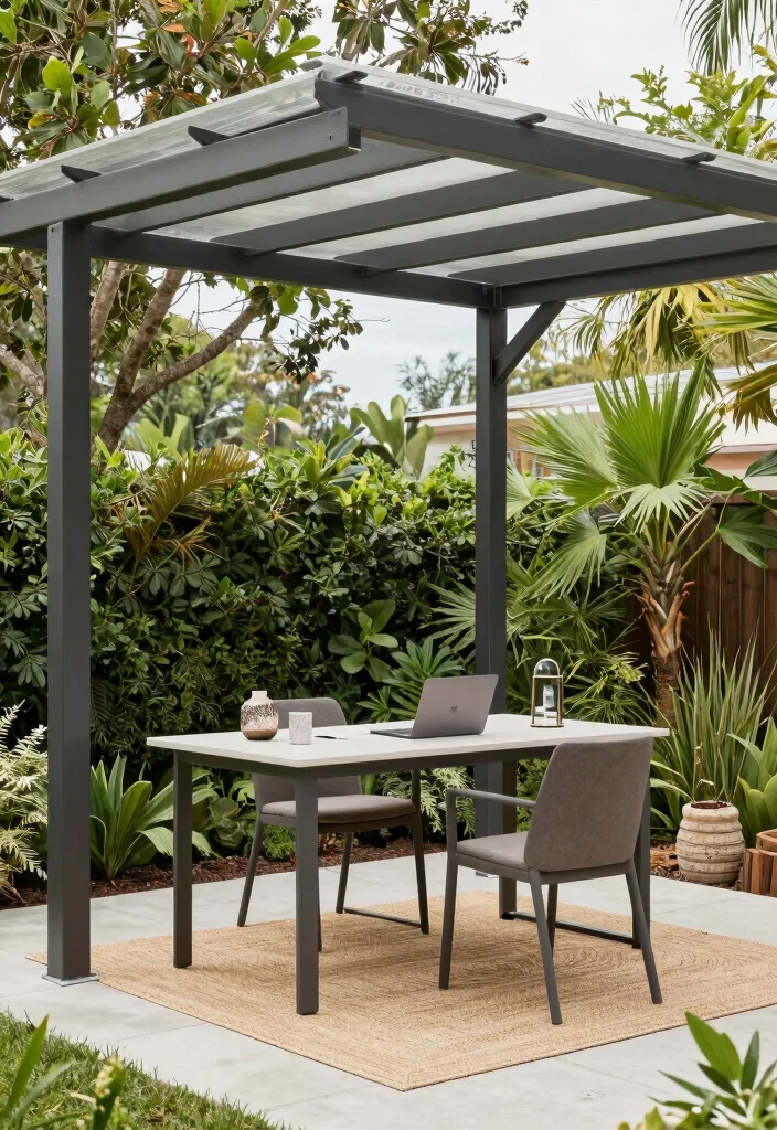 15 Metal Pergola Steel Ideas With Modern Edge - 10. Outdoor Workspaces 1