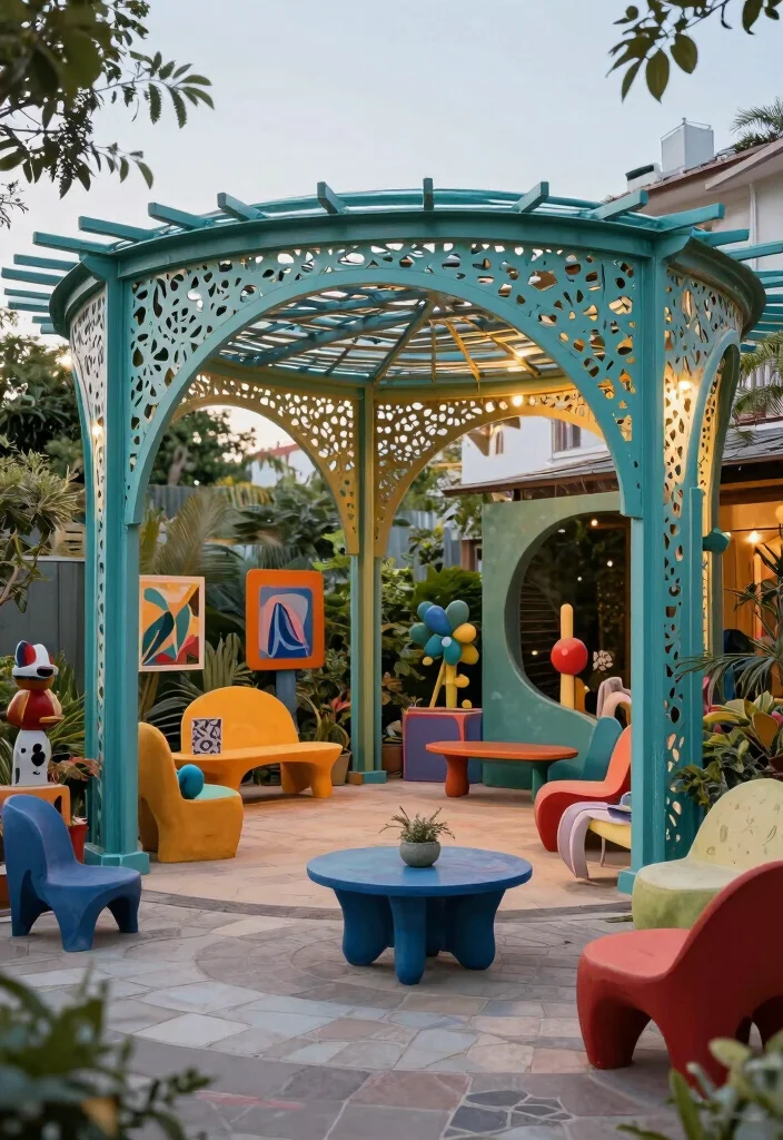 15 Metal Pergola Steel Ideas With Modern Edge - 12. Artistic Flair 1