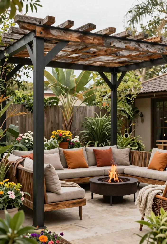 15 Metal Pergola Steel Ideas With Modern Edge - 3. Rustic Steel Fusion 1