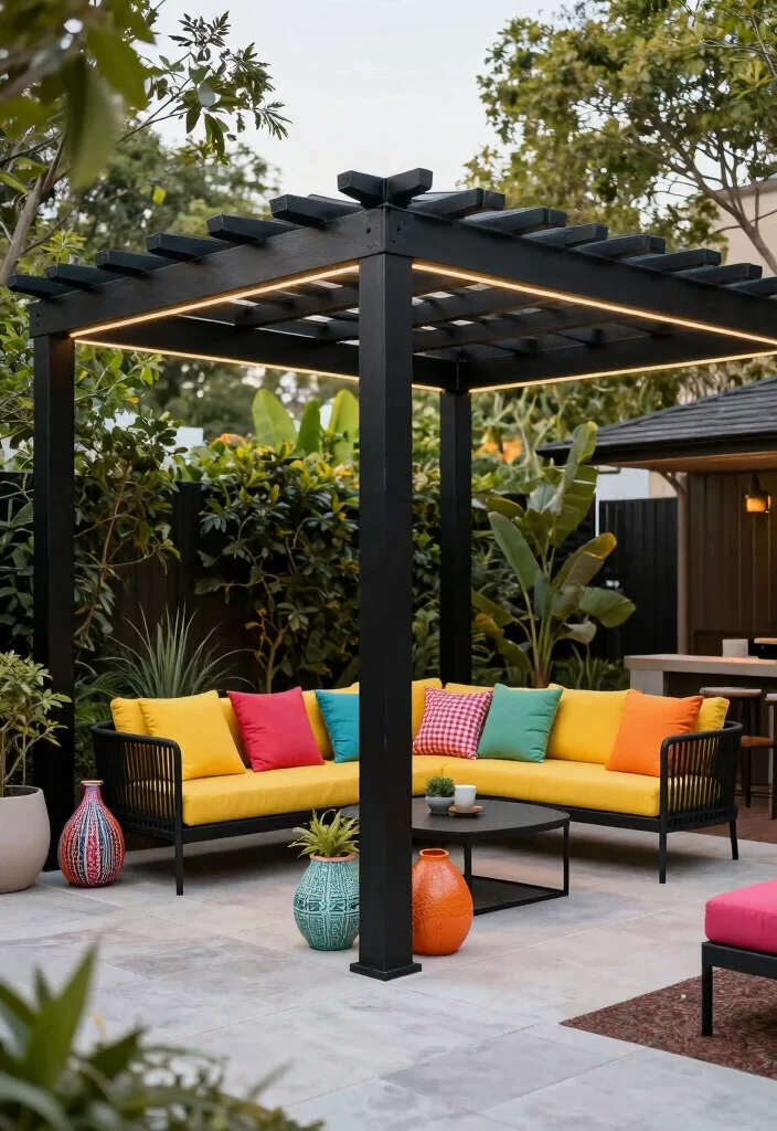 15 Metal Pergola Steel Ideas With Modern Edge - 5. Bold and Black 1