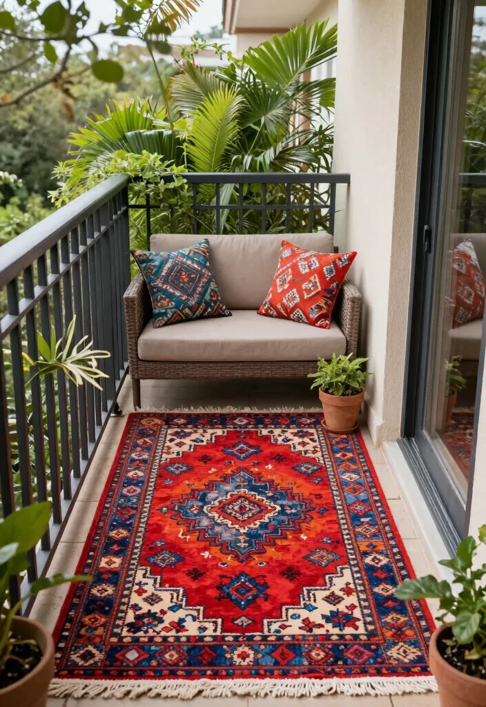 15 Narrow Balcony Ideas That Make Small Spaces Shine 10 15 Narrow Balcony Ideas That Make Small Spaces Shine - 10. Outdoor Rugs for Comfort 1