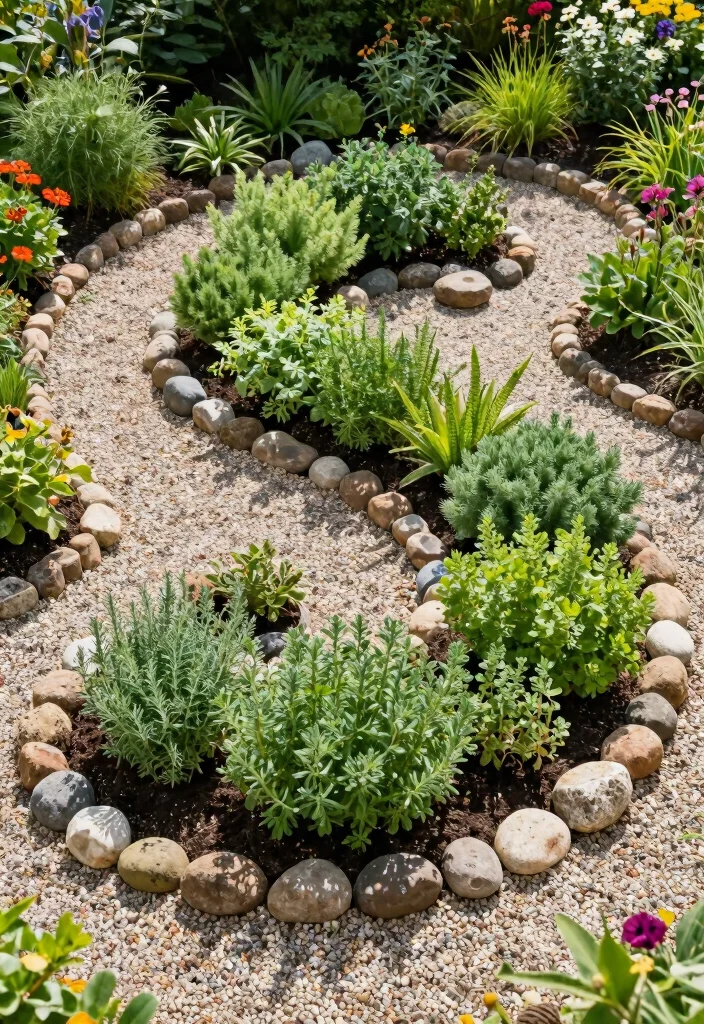 15 Pea Gravel Backyard Ideas With Simple Rustic Texture - 13. Herb Spiral Garden with Gravel 1