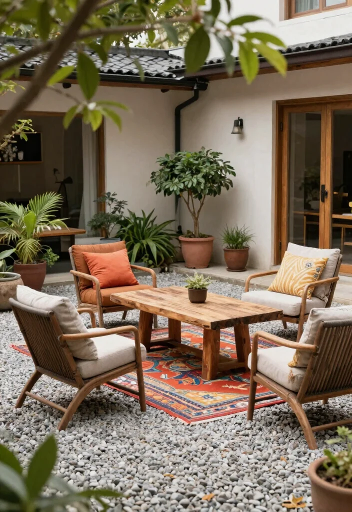 15 Pea Gravel Backyard Ideas With Simple Rustic Texture - 14. Pea Gravel Seating Area 1