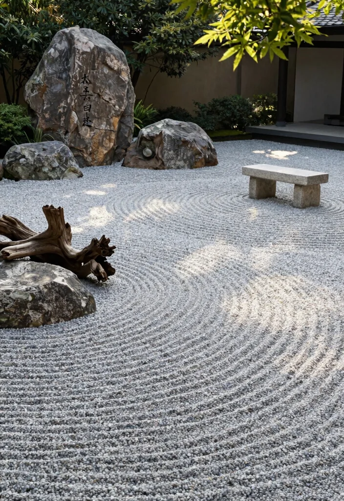 15 Pea Gravel Backyard Ideas With Simple Rustic Texture - 3. Zen Garden with Pea Gravel Texture 1