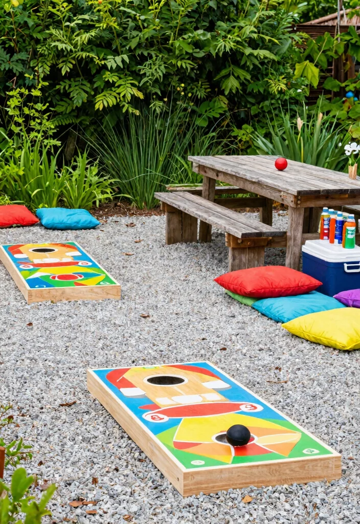 15 Pea Gravel Backyard Ideas With Simple Rustic Texture - 4. Playful Outdoor Games Area 1