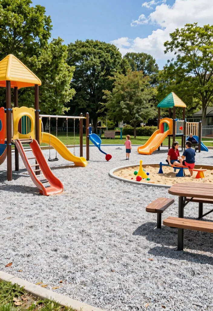 15 Pea Gravel Backyard Ideas With Simple Rustic Texture - 8. Rustic Play Area for Kids 1