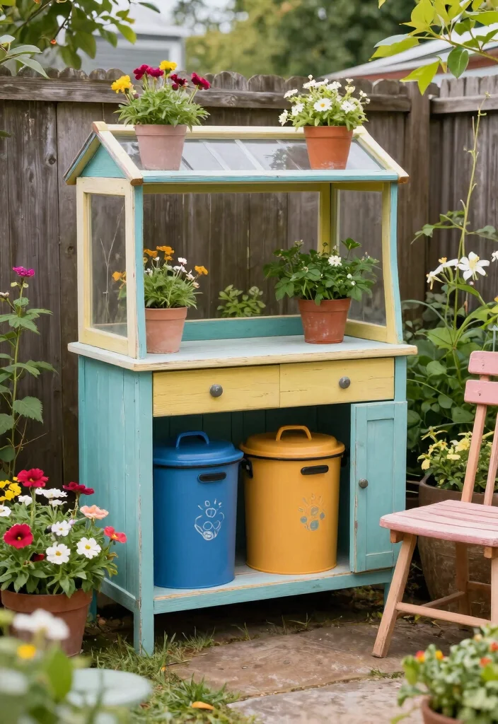15 Trash Can Fence Ideas That Hide Clutter Stylishly - 10. Upcycled Garden Furniture Enclosure 1