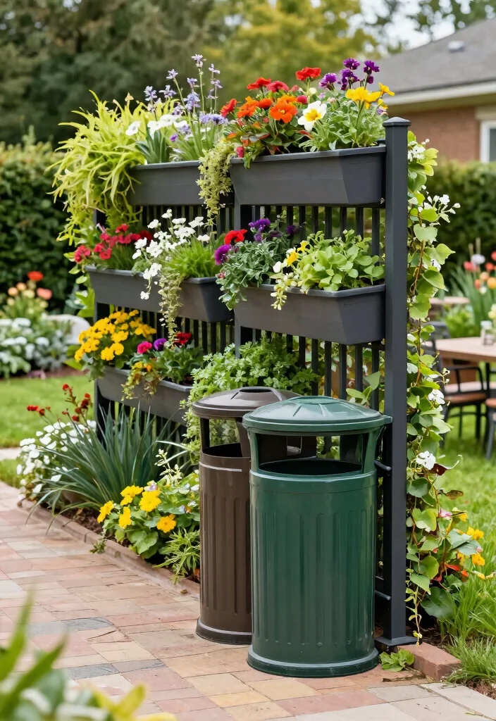 15 Trash Can Fence Ideas That Hide Clutter Stylishly - 13. Vertical Garden Fence 1