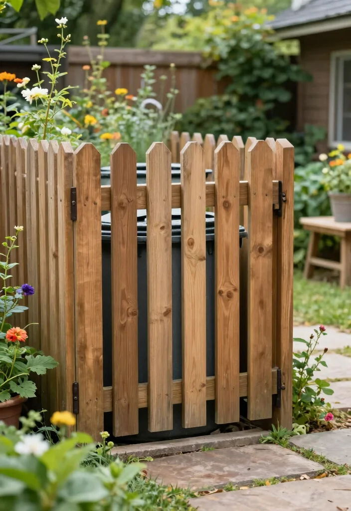 15 Trash Can Fence Ideas That Hide Clutter Stylishly - 14. Traditional Wooden Palisade 1