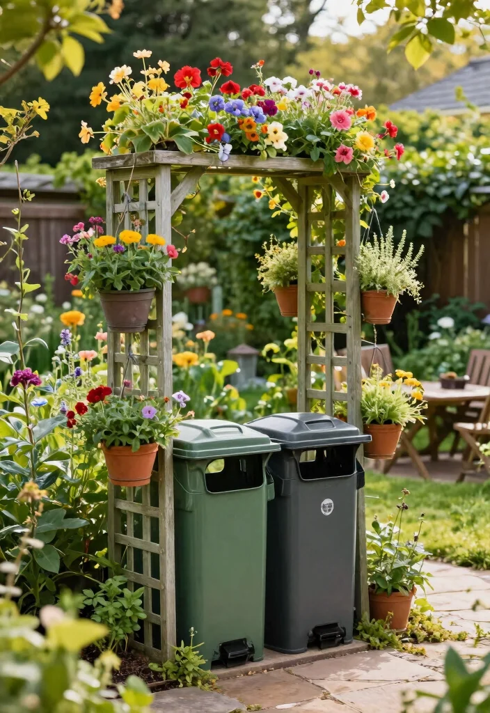 15 Trash Can Fence Ideas That Hide Clutter Stylishly - 3. Decorative Garden Trellis 1