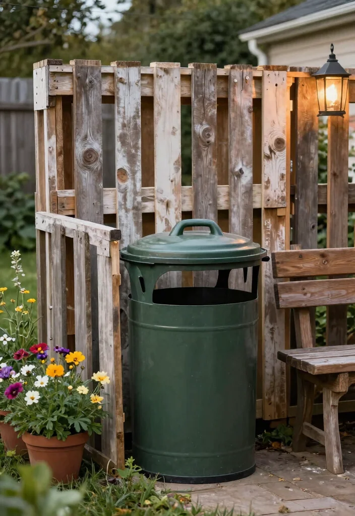 15 Trash Can Fence Ideas That Hide Clutter Stylishly - 4. Rustic Pallet Fence 1