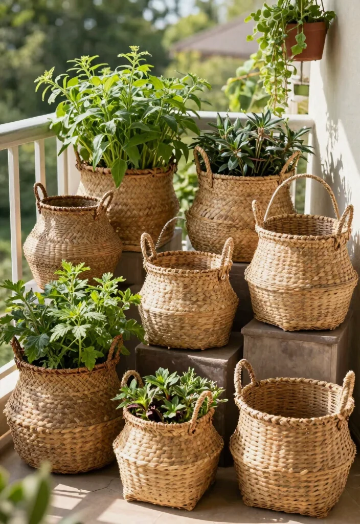 15 Tulasi Kota Designs in Balcony Ideas With Traditional Touch - 2. Ethnic Woven Baskets 1