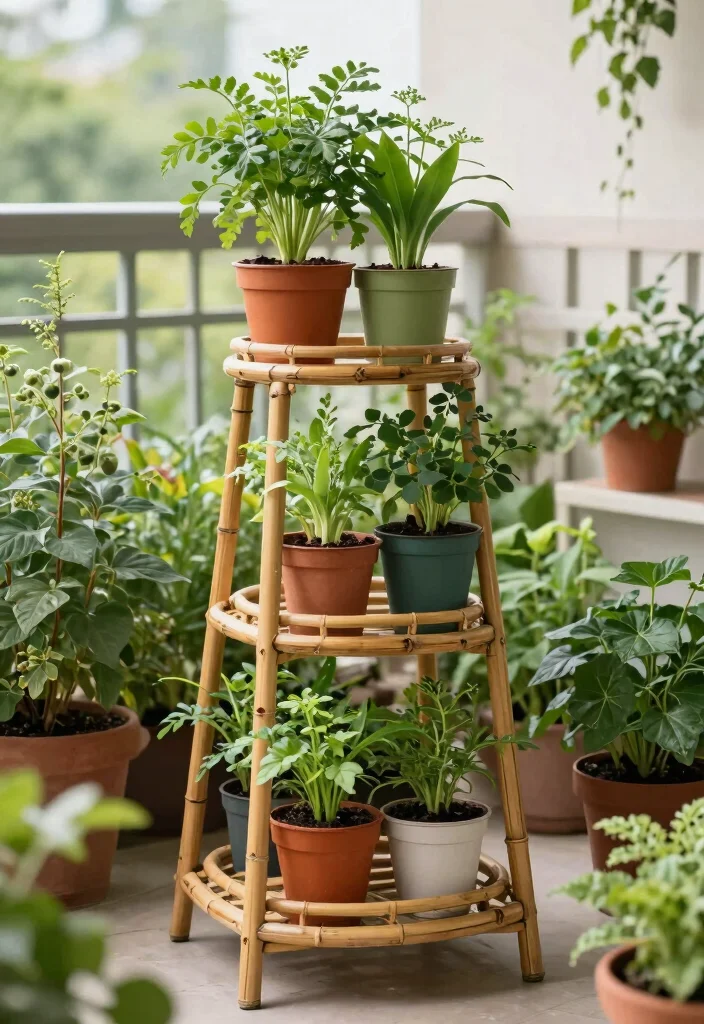 15 Tulasi Kota Designs in Balcony Ideas With Traditional Touch - 3. Bamboo Plant Stands 1