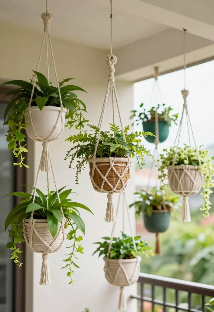 15 Tulasi Kota Designs in Balcony Ideas With Traditional Touch - 7. Hanging Planters 1