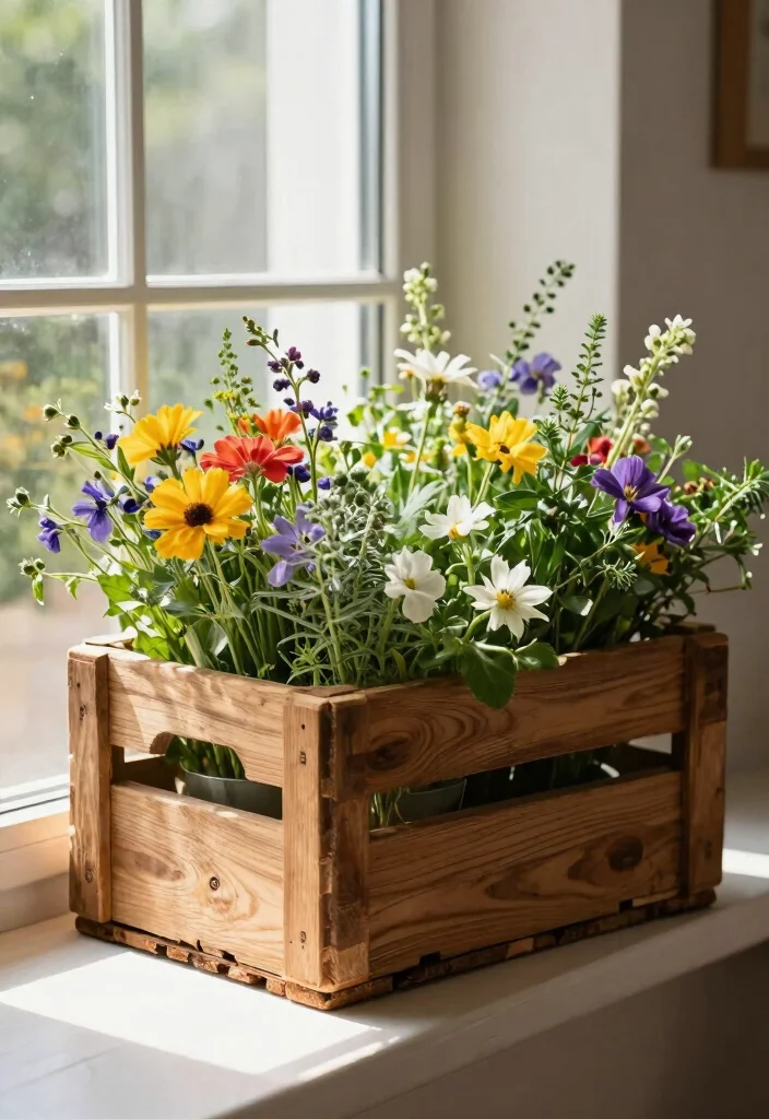 15 Window Planter Ideas That Add Instant Color 8 15 Window Planter Ideas That Add Instant Color - 8. Rustic Wooden Crates 1