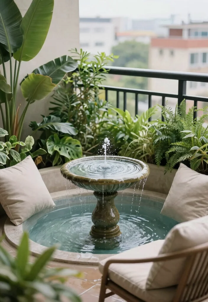 16 Back Balcony Ideas That Feel Private & Relaxing - 10. Water Features 1