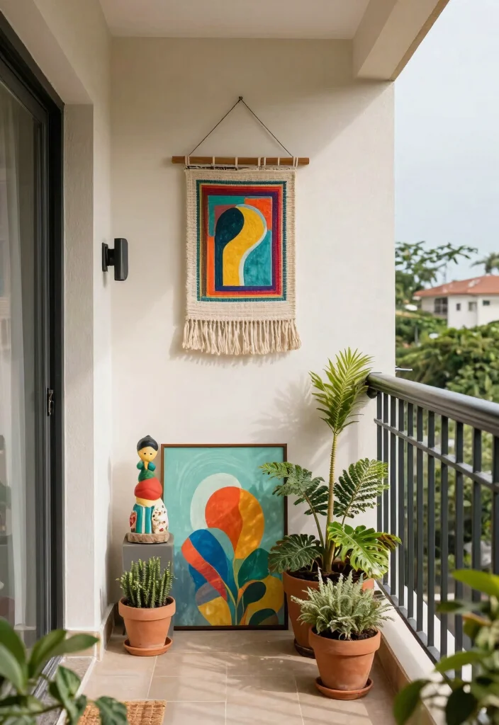 16 Back Balcony Ideas That Feel Private & Relaxing - 9. Outdoor Art 1