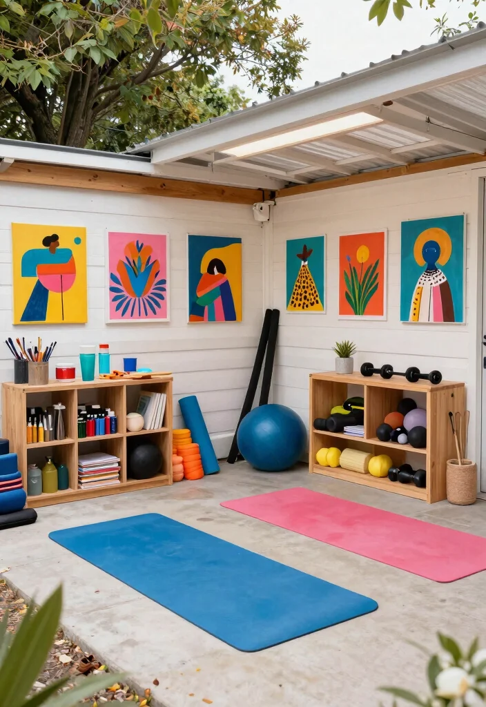 16 Backyard Gym Shed Ideas for a Functional Outdoor Studio - 13. Inspiring Art Studio Gym 1