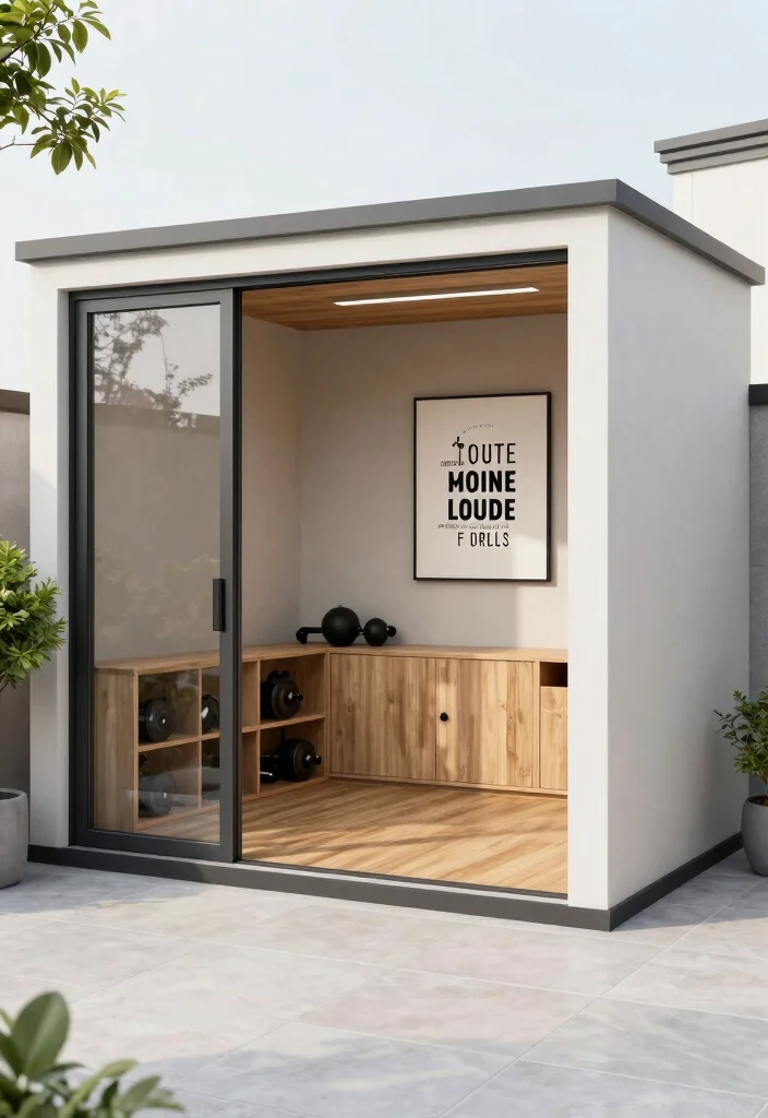 16 Backyard Gym Shed Ideas for a Functional Outdoor Studio - 3. Modern Minimalist Space 1