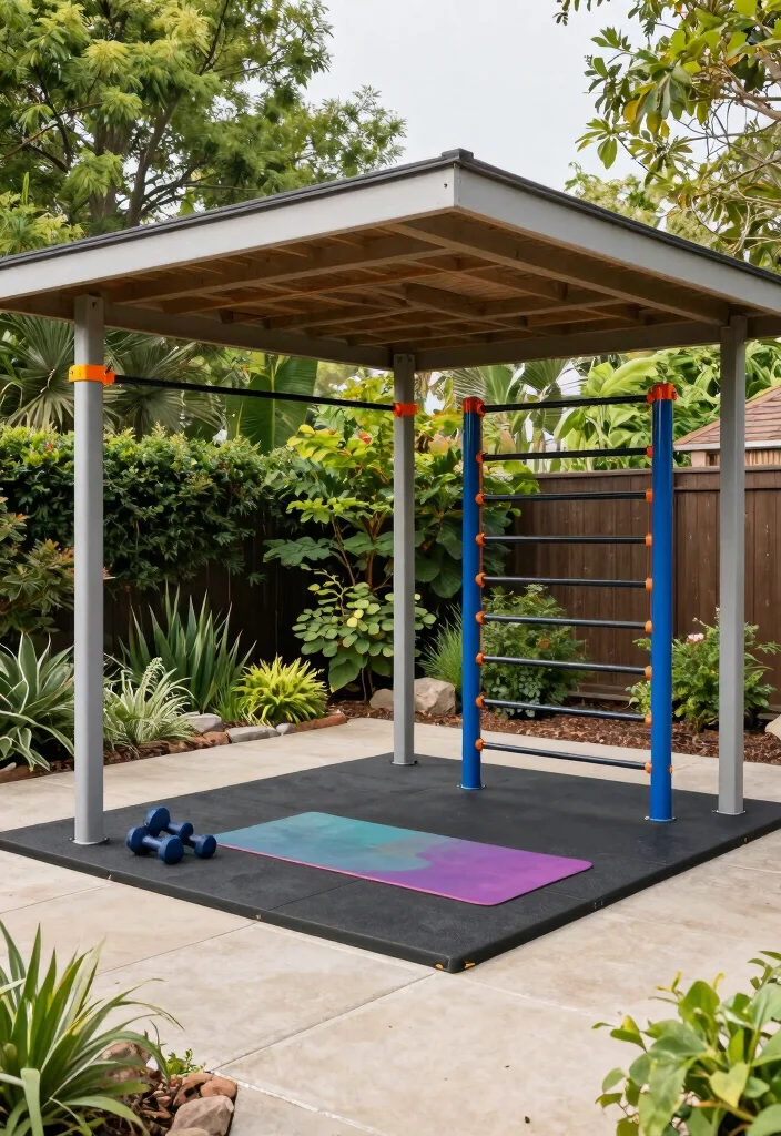 16 Backyard Gym Shed Ideas for a Functional Outdoor Studio - 4. Open-Air Gym Shed 1