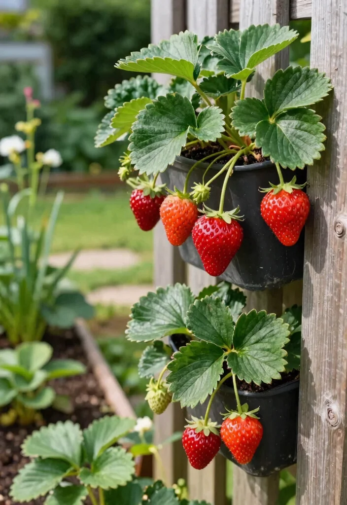 16 Backyard Plants Along Fence Ideas With Lush Layers 6 16 Backyard Plants Along Fence Ideas With Lush Layers - 6. Vertical Strawberry Planters 1