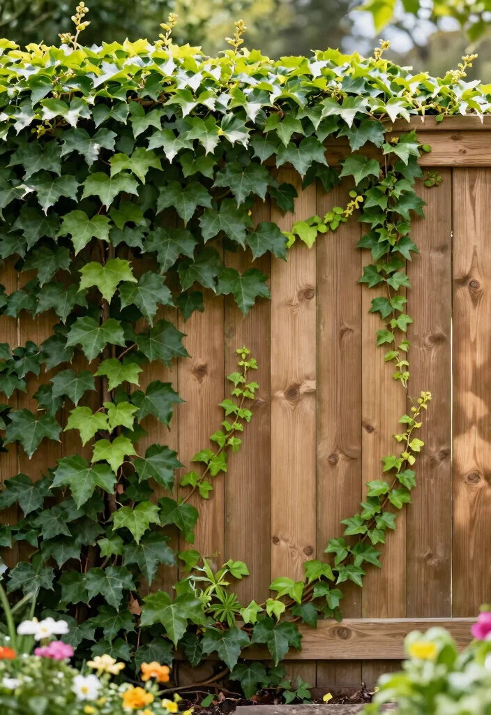 16 Backyard Plants Along Fence Ideas With Lush Layers 7 16 Backyard Plants Along Fence Ideas With Lush Layers - 7. Decorative Vertical Fencing with Ivy 1