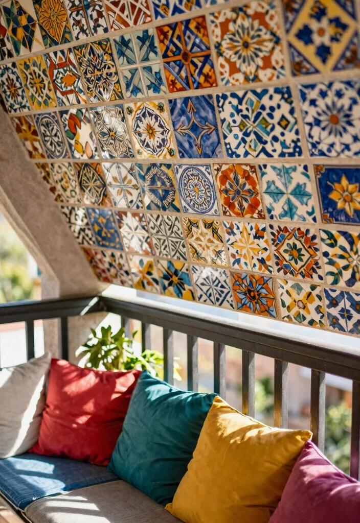 16 Balcony Pop Design Ideas With Trendy Ceiling Style - 1. Vibrant Ceiling Tiles 1
