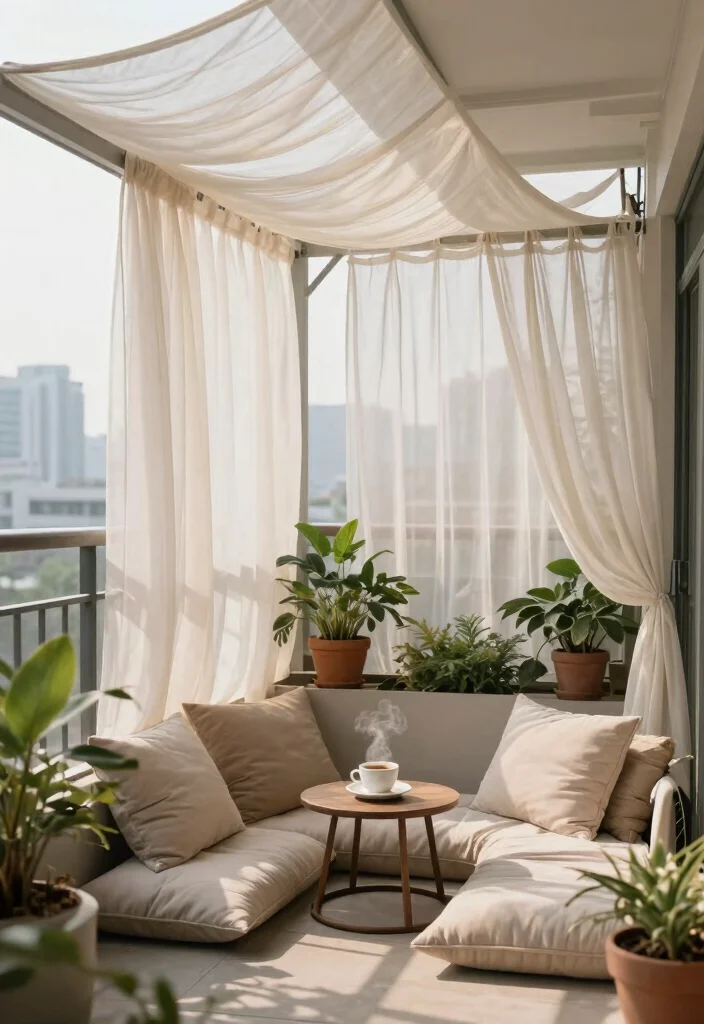 16 Balcony Pop Design Ideas With Trendy Ceiling Style - 4. Cozy Ceiling Canopies 1