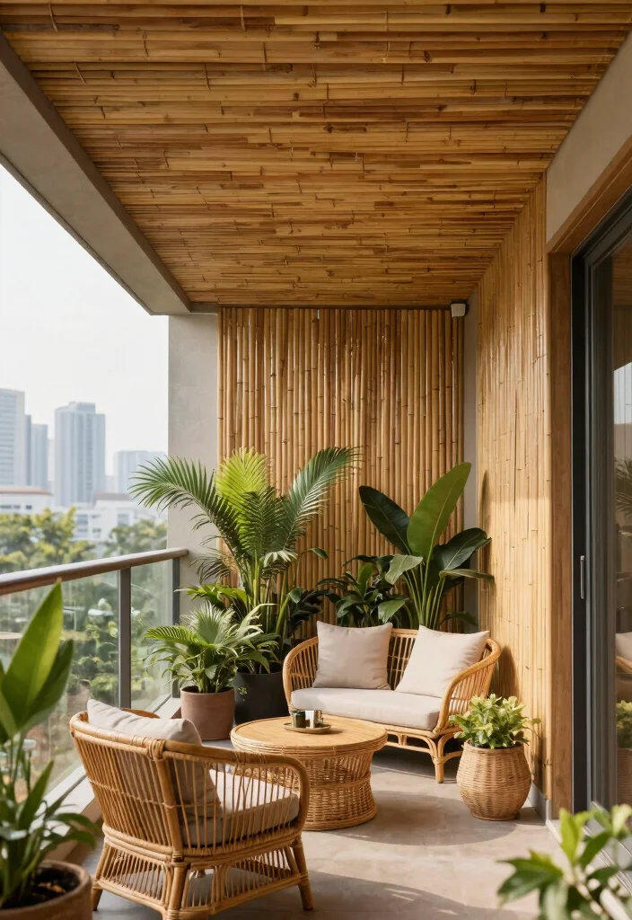 16 Balcony Pop Design Ideas With Trendy Ceiling Style - 7. Natural Bamboo Ceilings 1